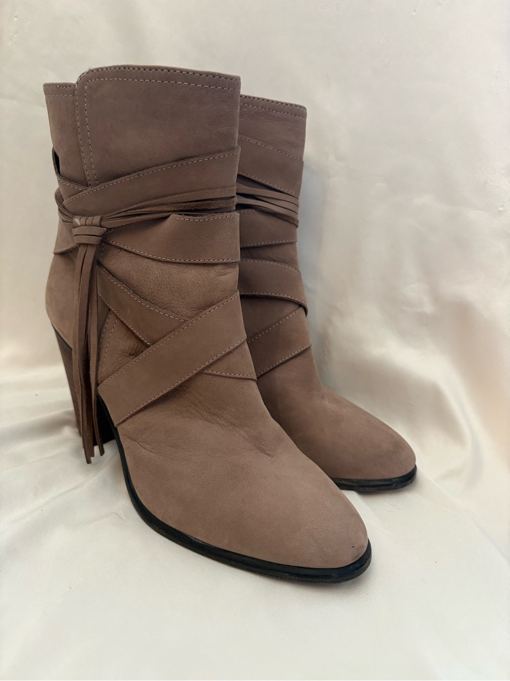 Vince Camuto Taupe Wrap Suede Ankle Boots